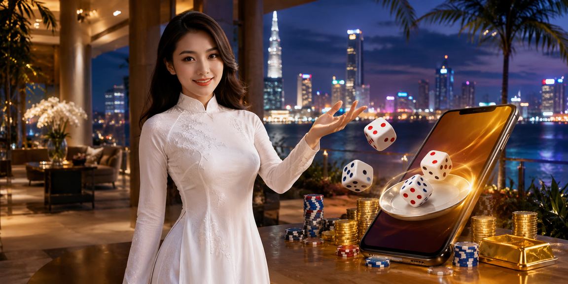 Người phụ nữ Sài Gòn trong trang phục áo dài tham gia trò chơi tài xỉu xúc xắc trực tuyến